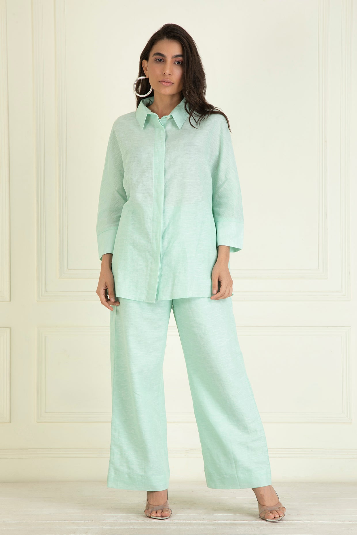 Icy Mint Cotton Linen Co-Ord Set