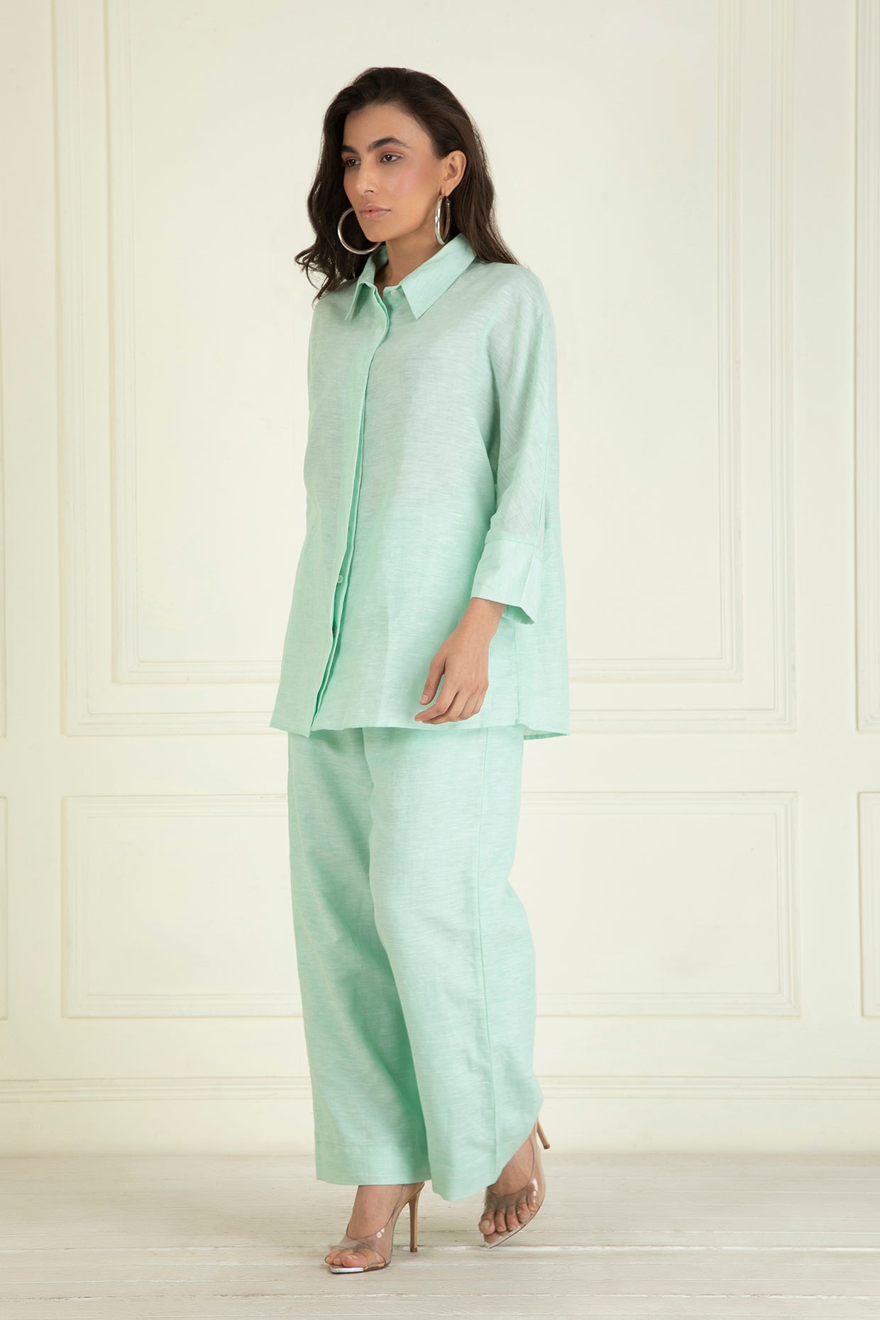 Icy Mint Cotton Linen Co-Ord Set