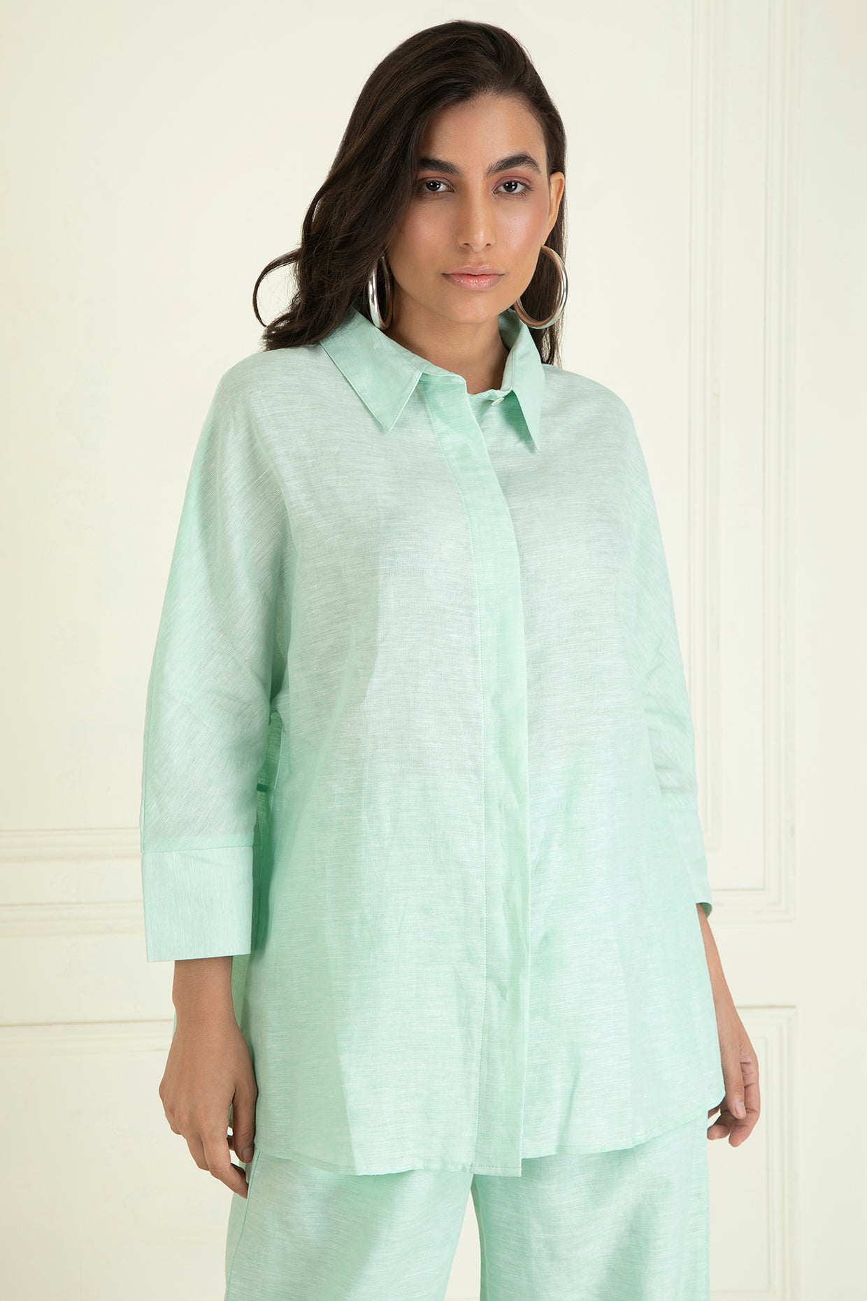 Icy Mint Cotton Linen Co-Ord Set