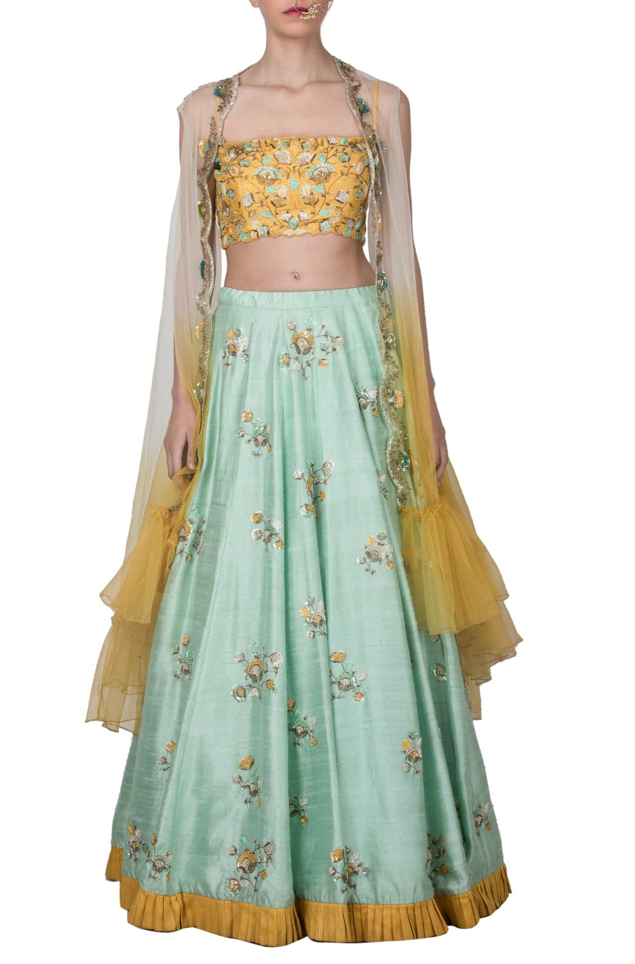 Mint Green Embroidered Lehenga Set