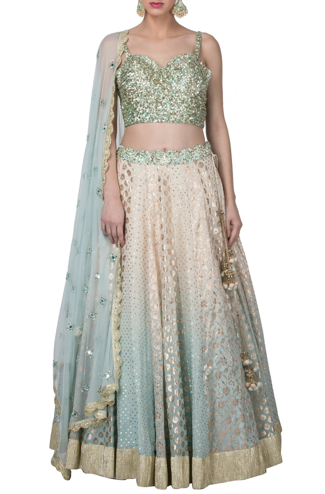 Ice Blue Ombre Dyed Lehenga Set