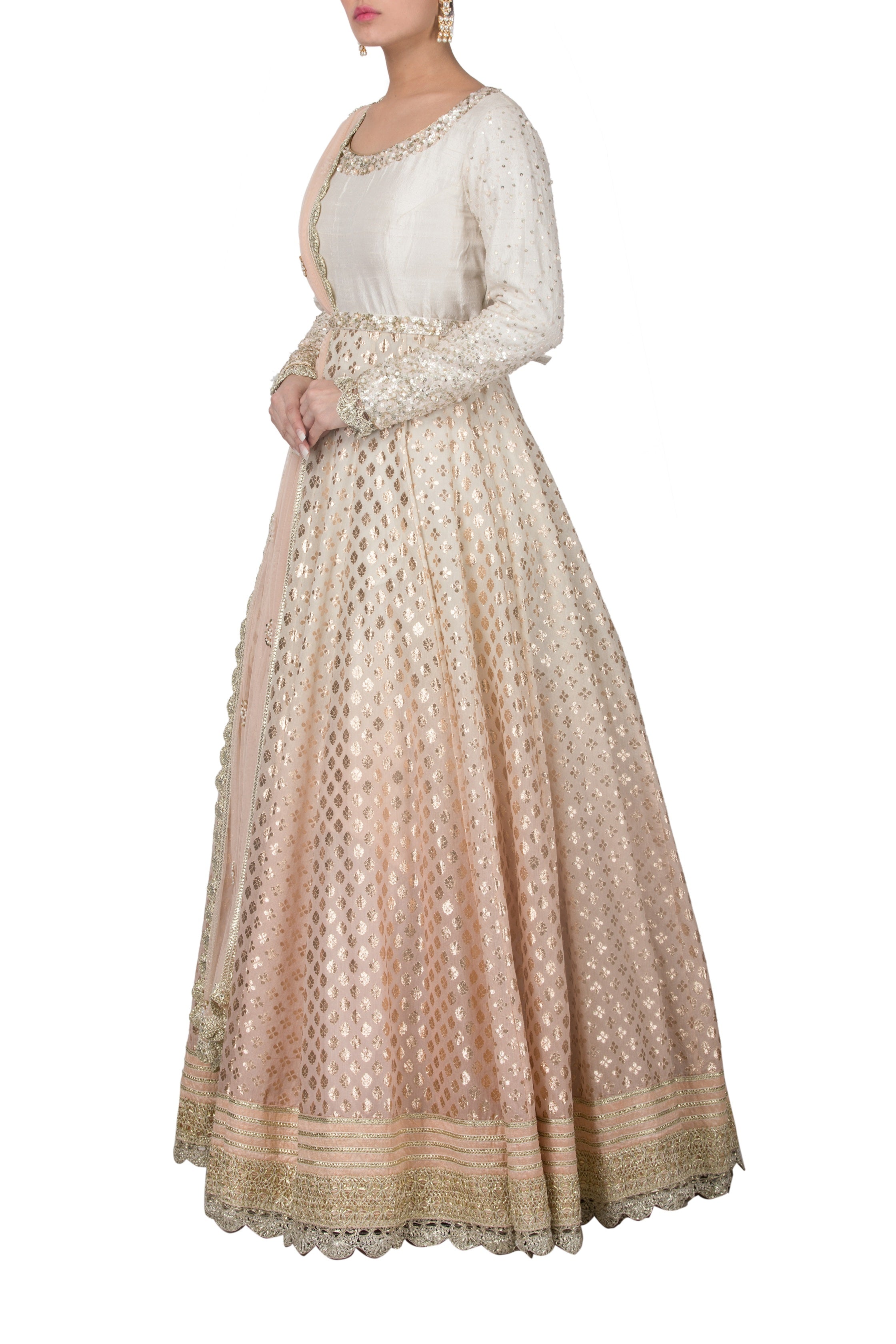 Peach And Ivory Ombre Dyed Anarkali