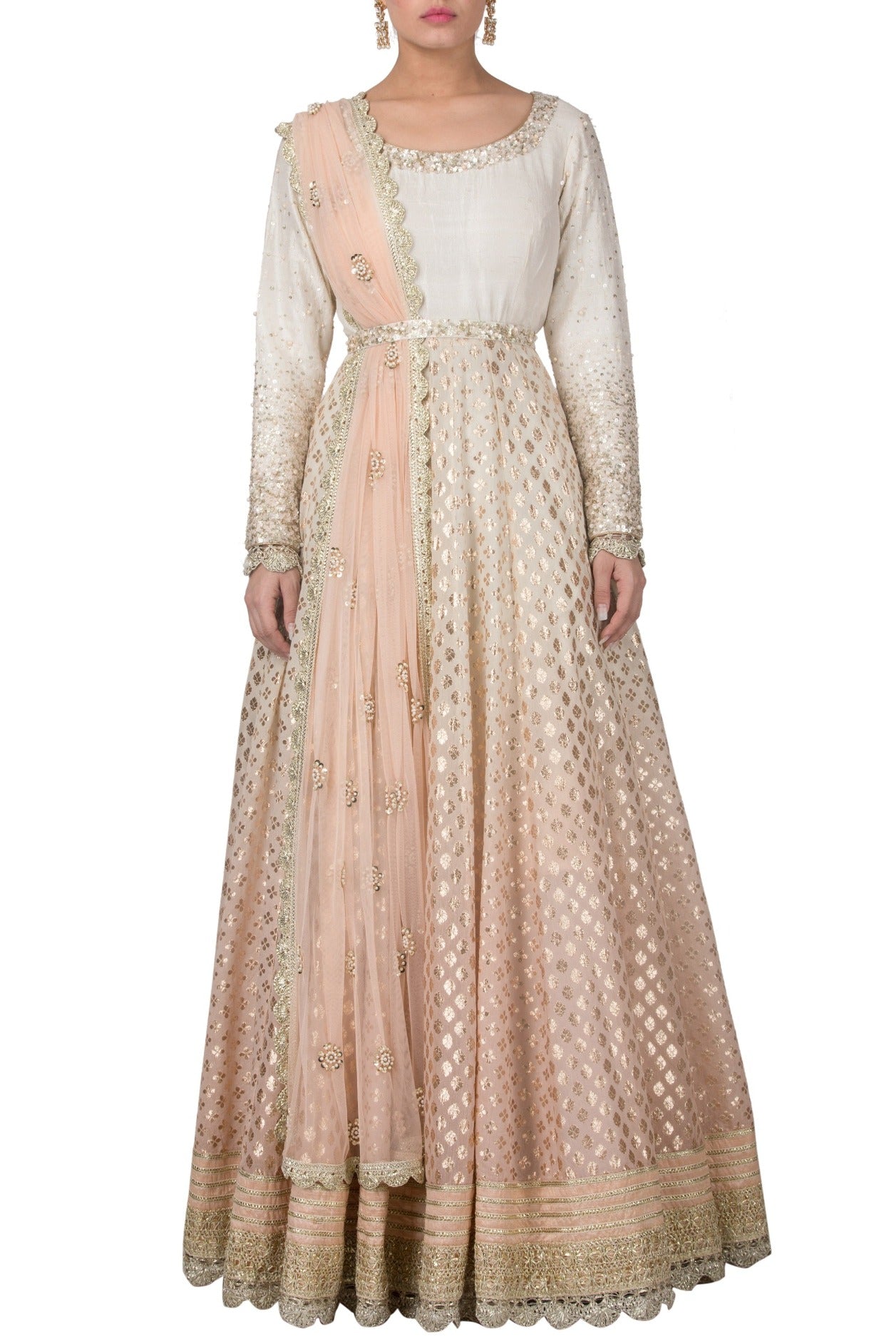 Peach And Ivory Ombre Dyed Anarkali