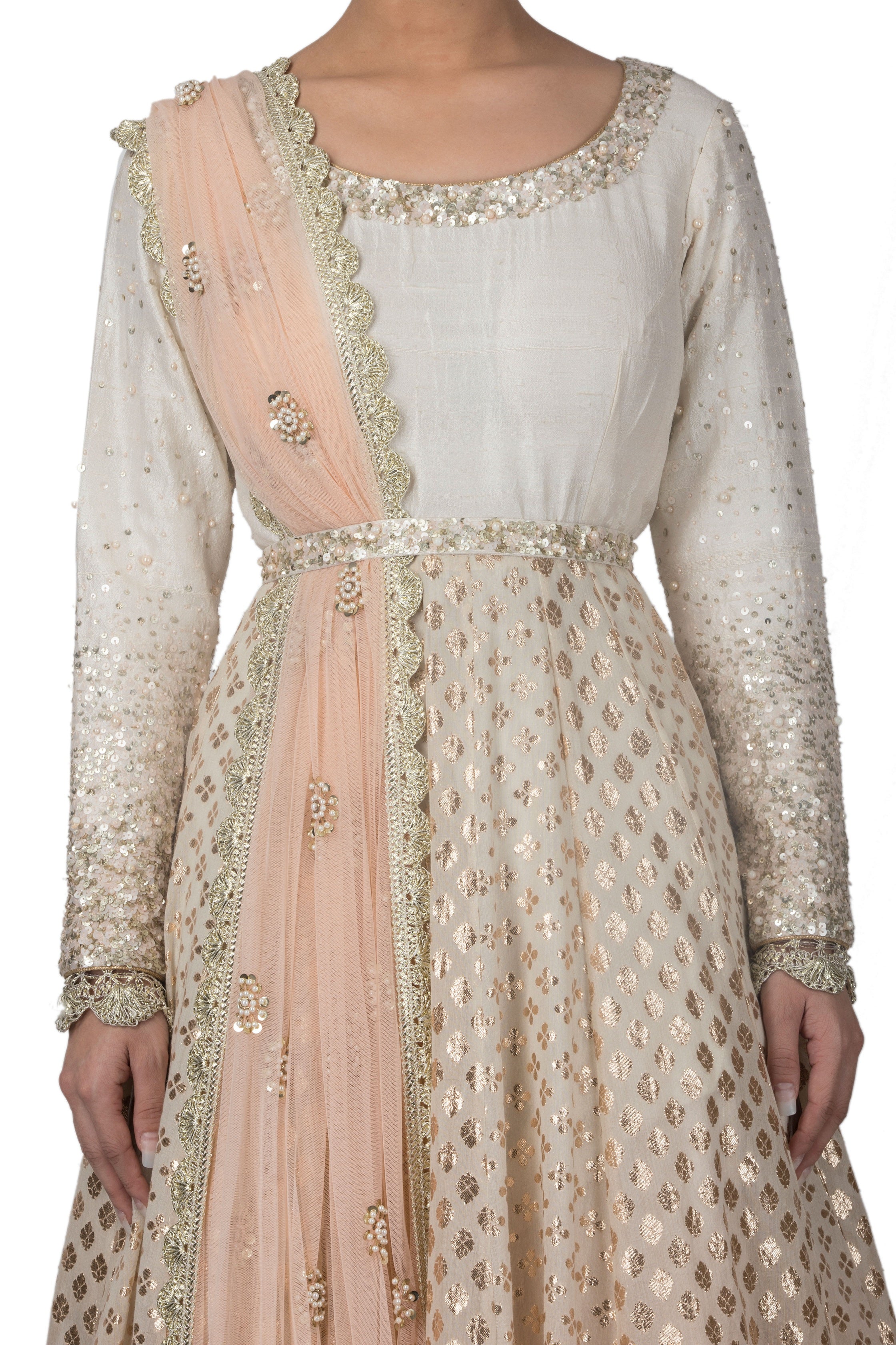 Peach And Ivory Ombre Dyed Anarkali