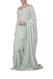 Powder Blue Embroidered Saree Set