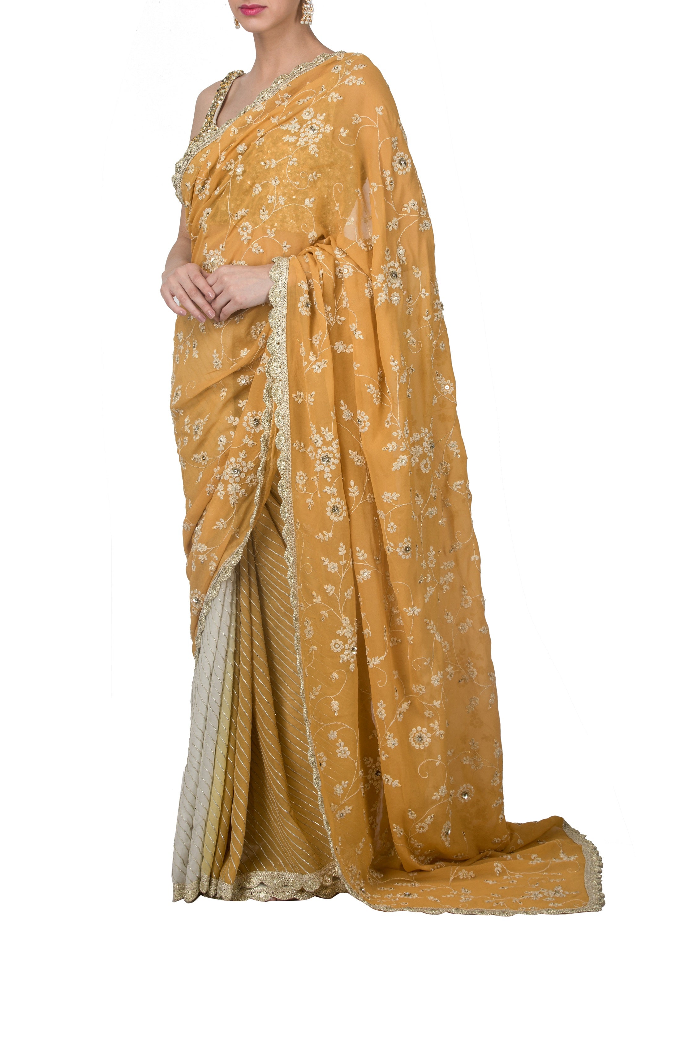 mustard yellow saree