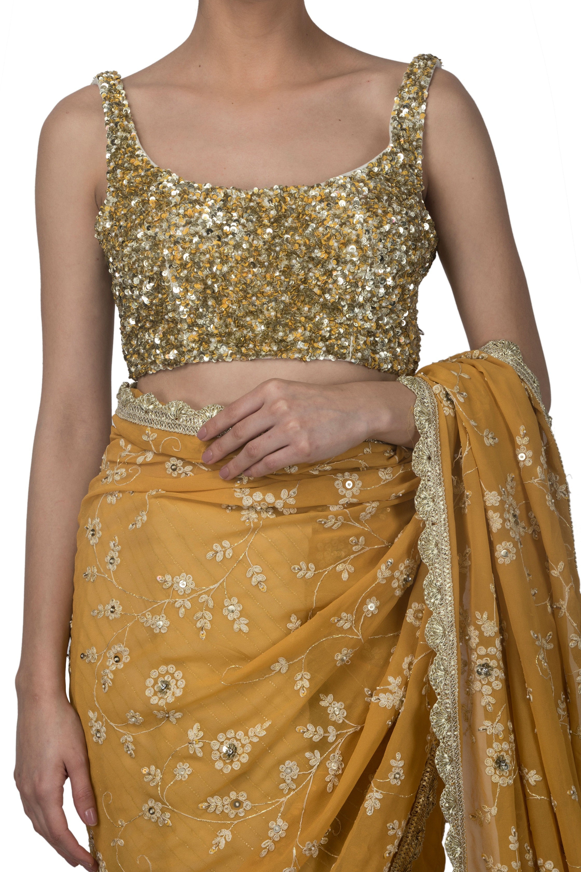 mustard yellow saree