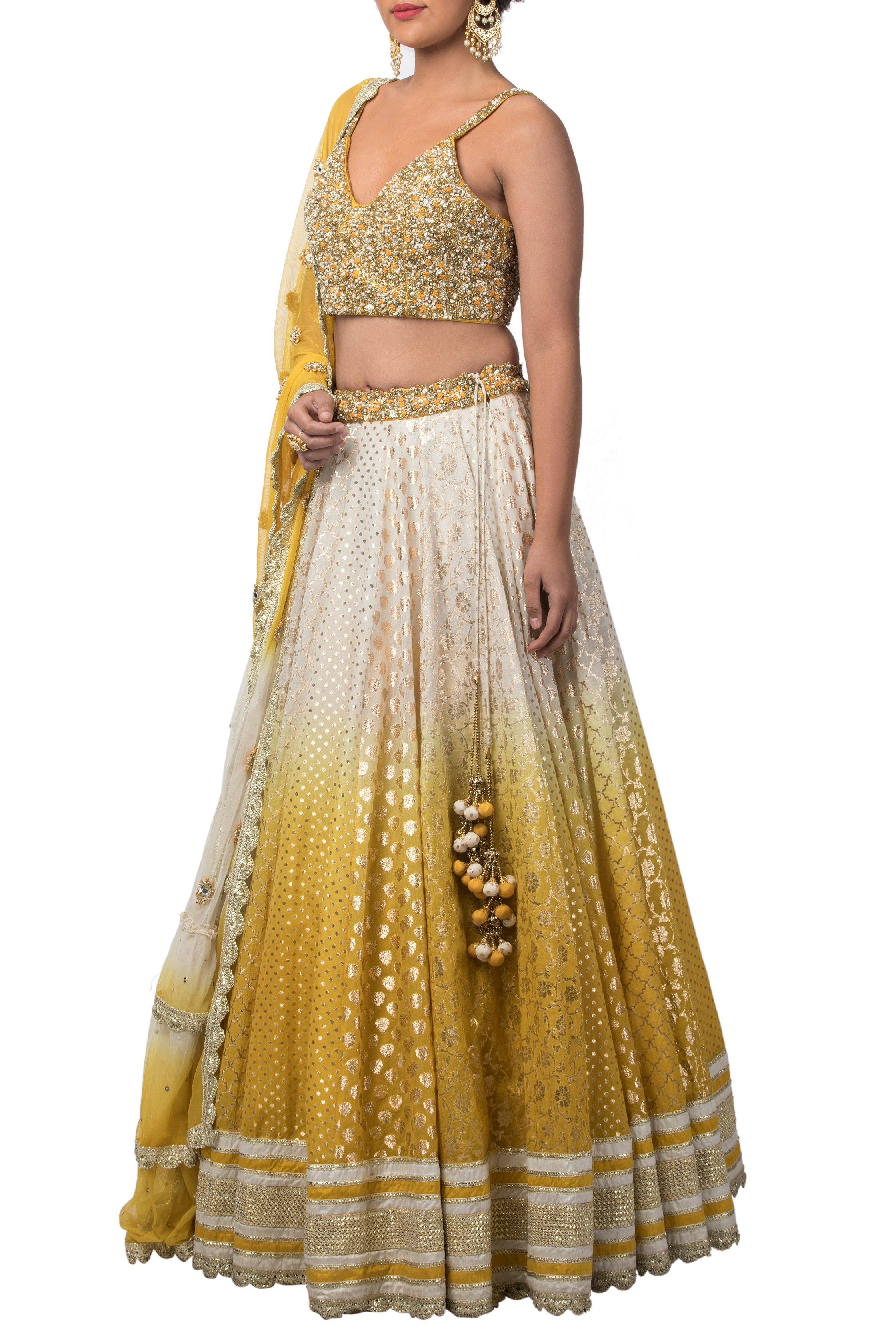 yellow ombre lehenga skirt