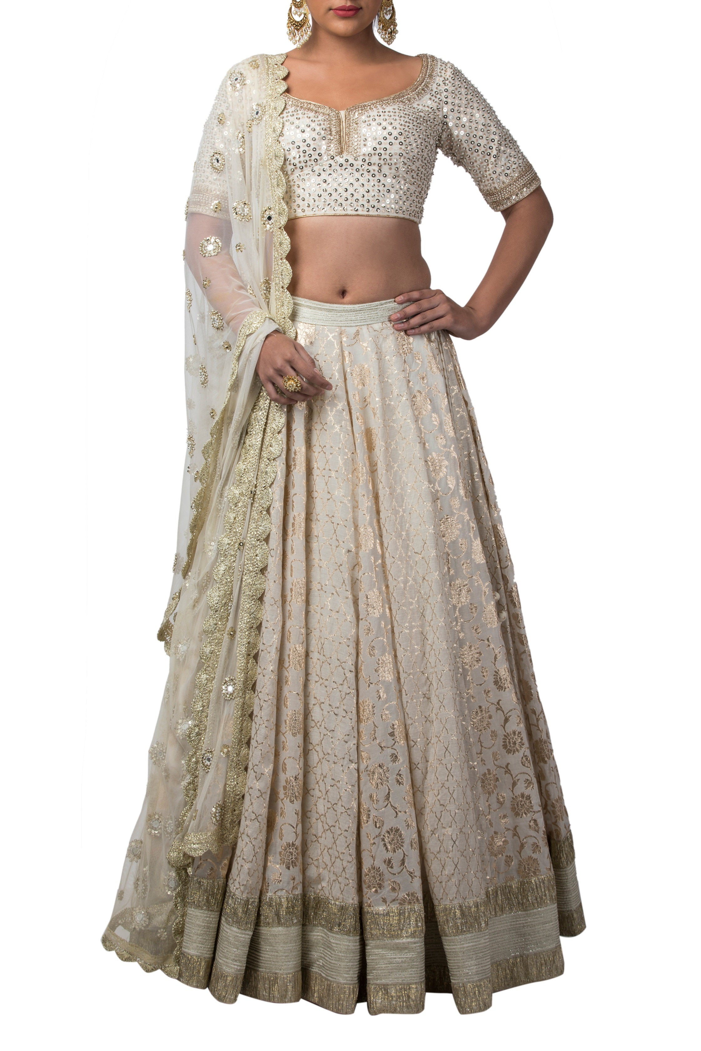 Ivory Chanderi Lehenga Set