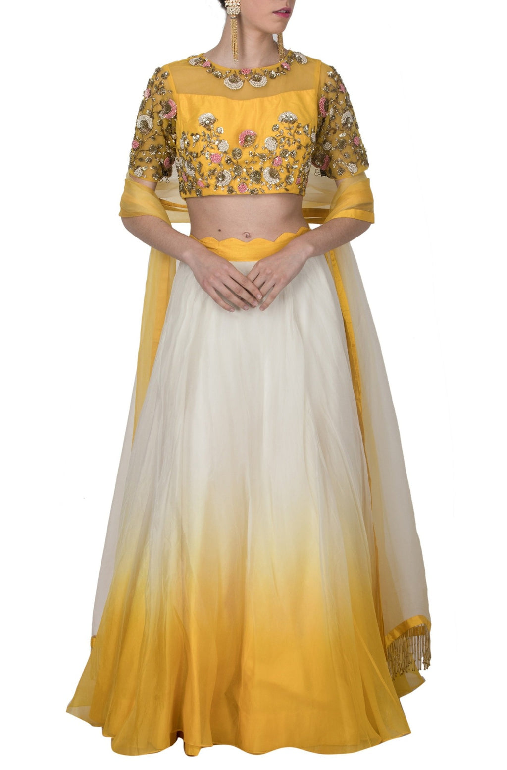 Yellow Crop Top And Skirt
