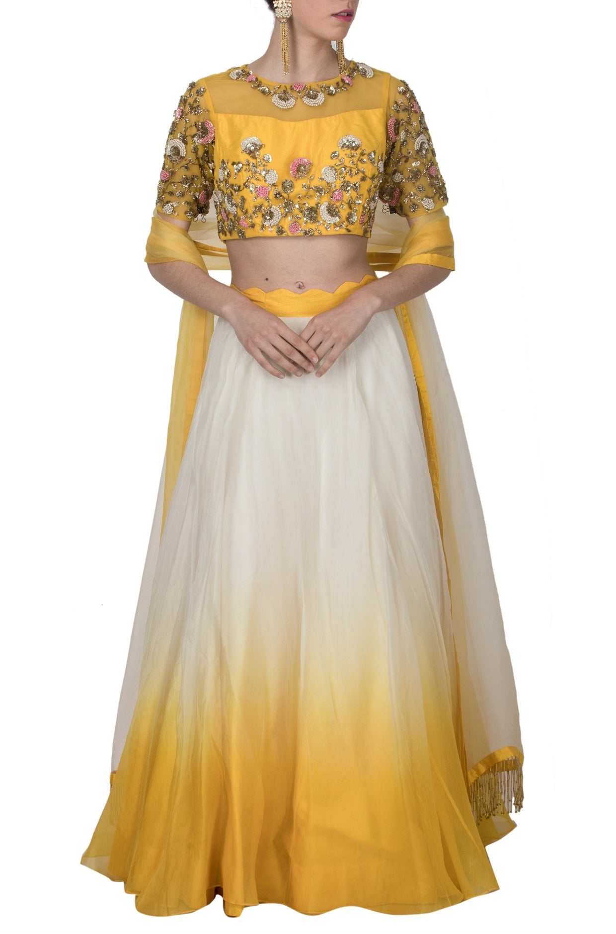 Yellow Crop Top And Skirt