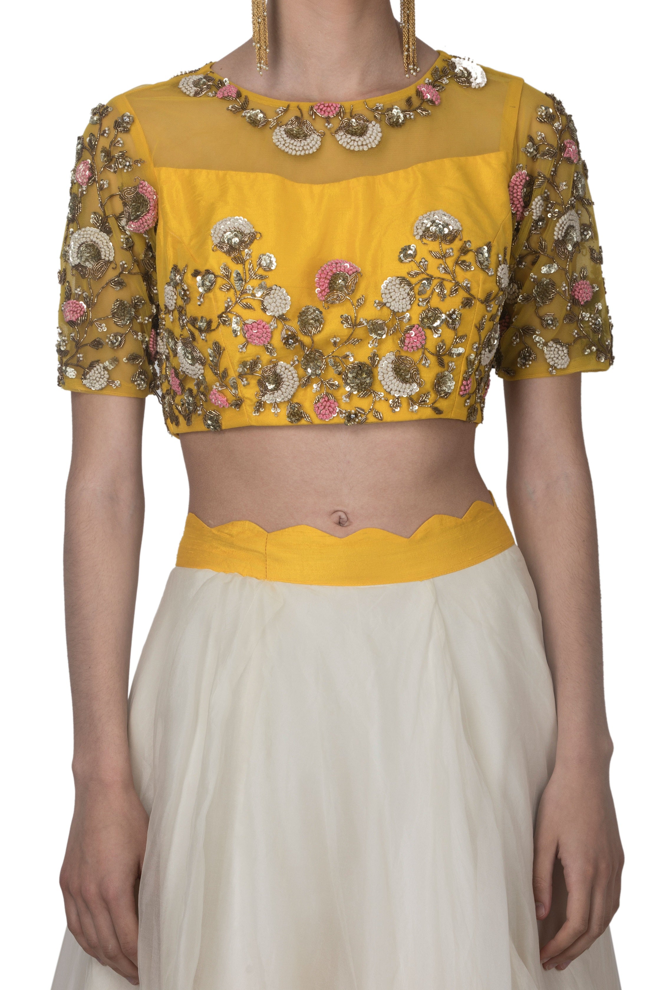 Yellow Crop Top And Skirt