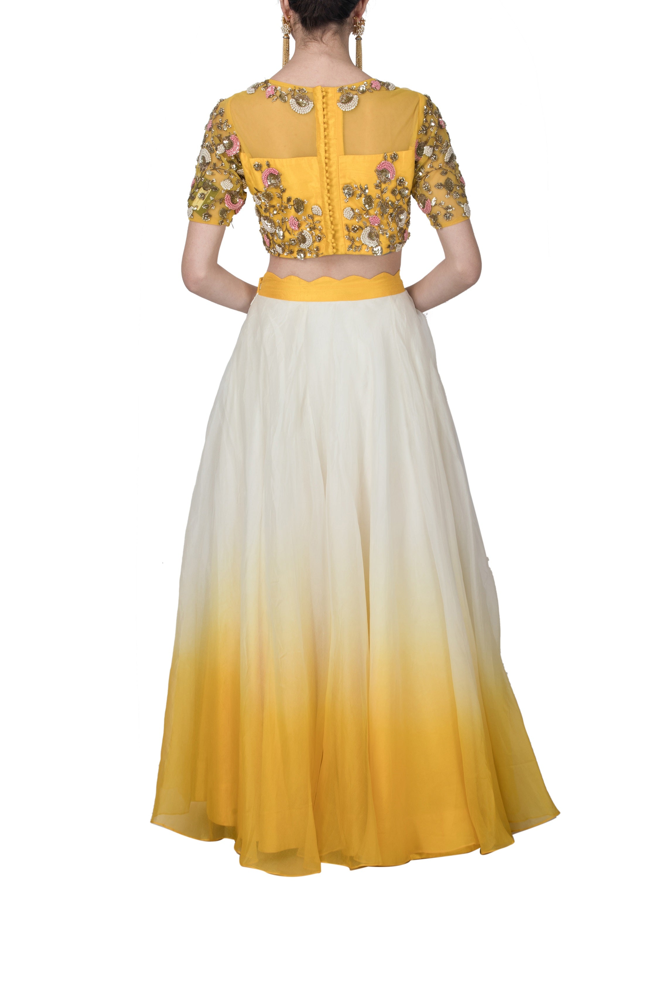 Yellow Crop Top And Skirt