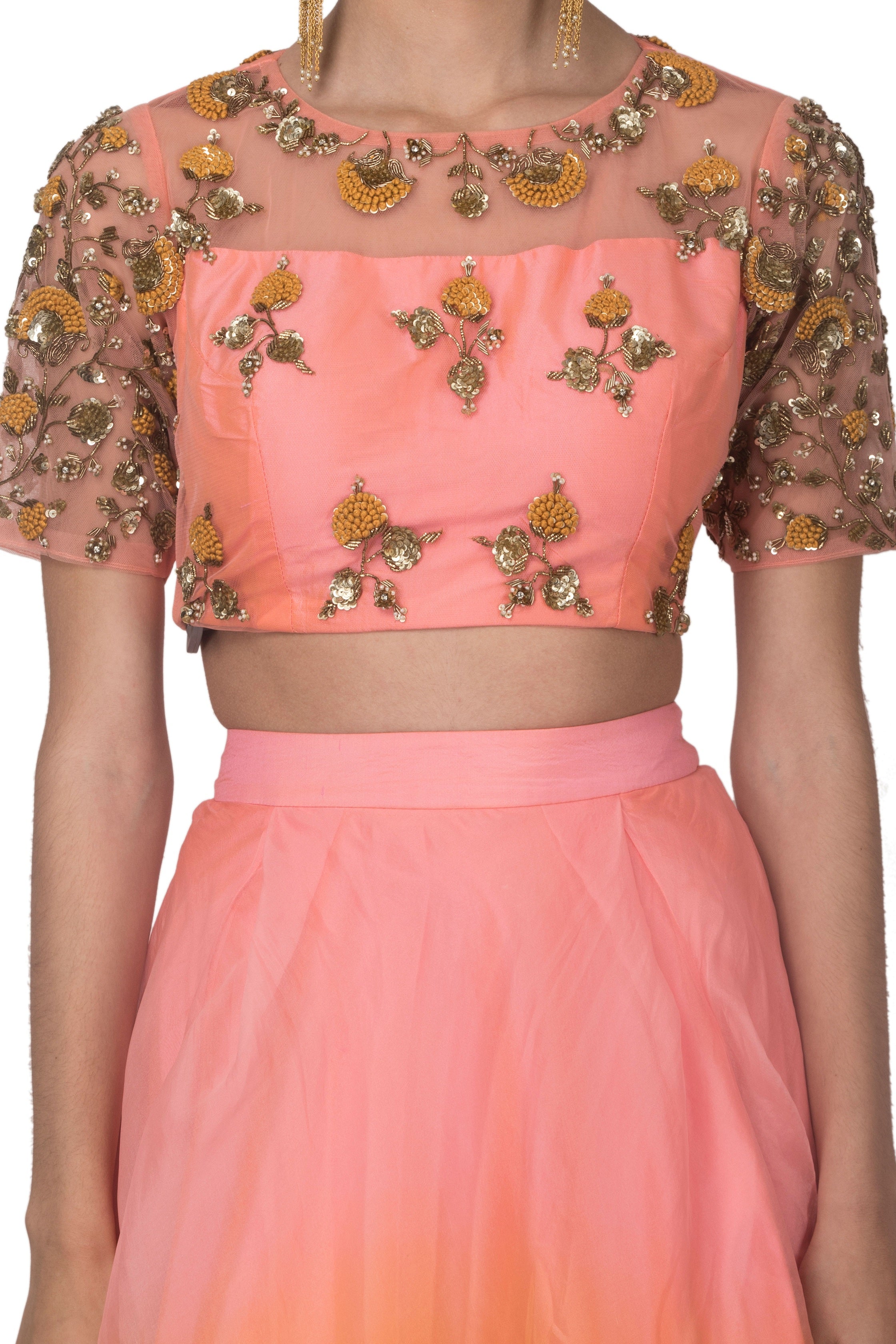 Pink Crop Top And Skirt