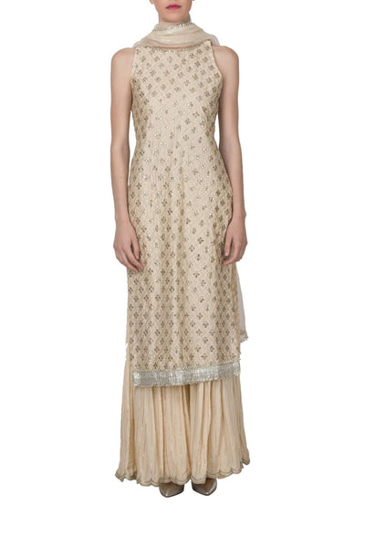 Beige Embroidered Sharara Set