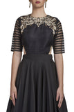 Black Embroidered Gown with Net sleeves