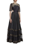 Black Embroidered Gown for Cocktail Party