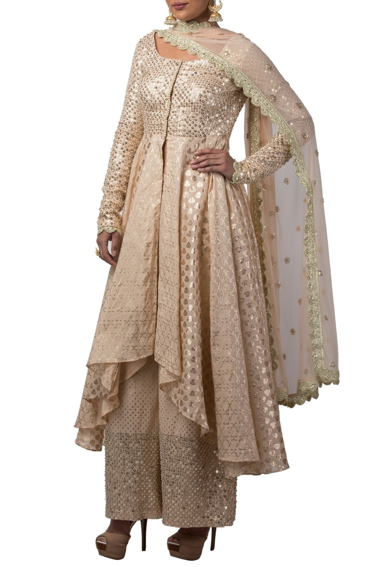 Embroidered Kurta Palazzo and Dupatta Set