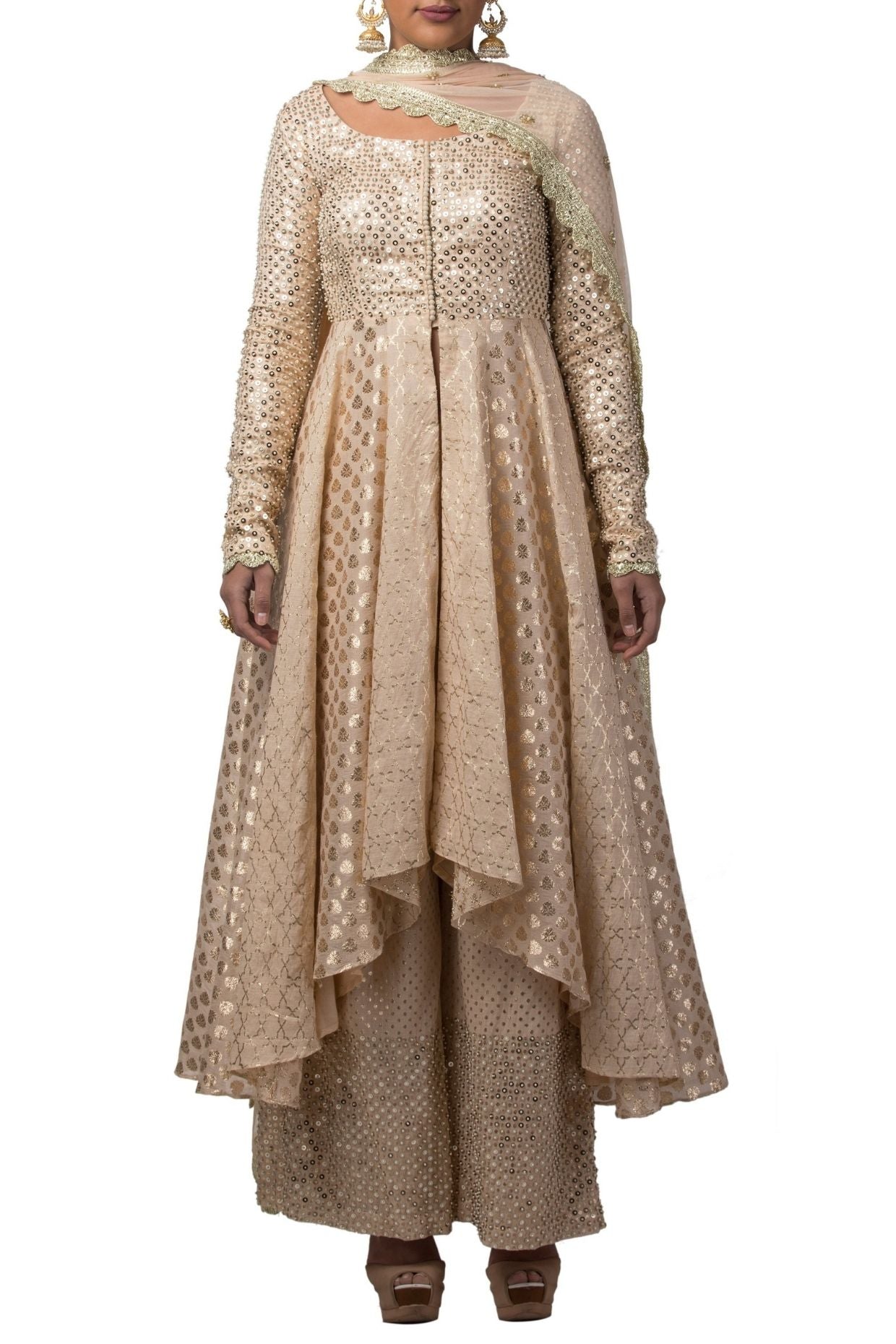 Champagne Embroidered Designer Kurta and Palazzo