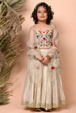 Ivory Hand  Embroidered Chanderi Lehenga Set For Girls