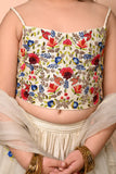 Ivory Hand  Embroidered Chanderi Lehenga Set For Girls