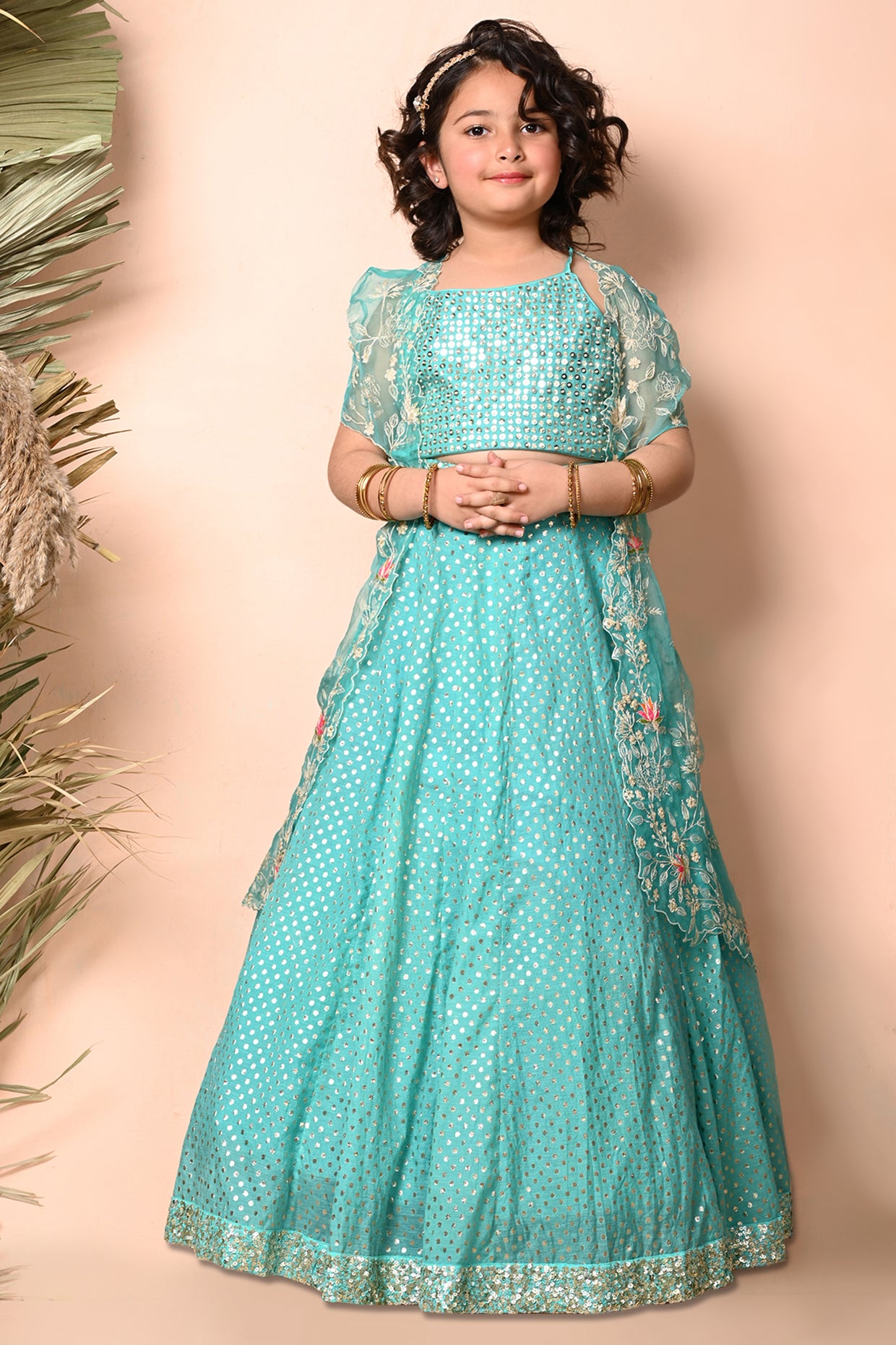 Turquoise Blue Sequins Embroidered Lehenga Set