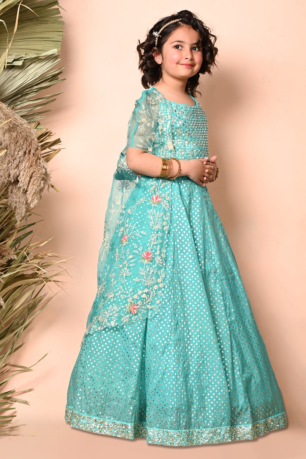 Turquoise Blue Sequins Embroidered Lehenga Set