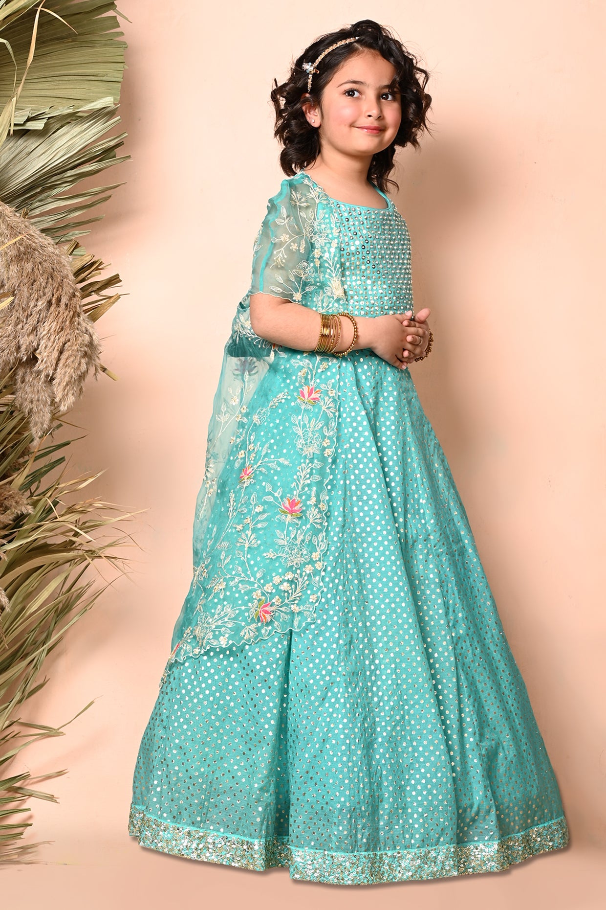 Turquoise Blue Sequins Embroidered Lehenga Set