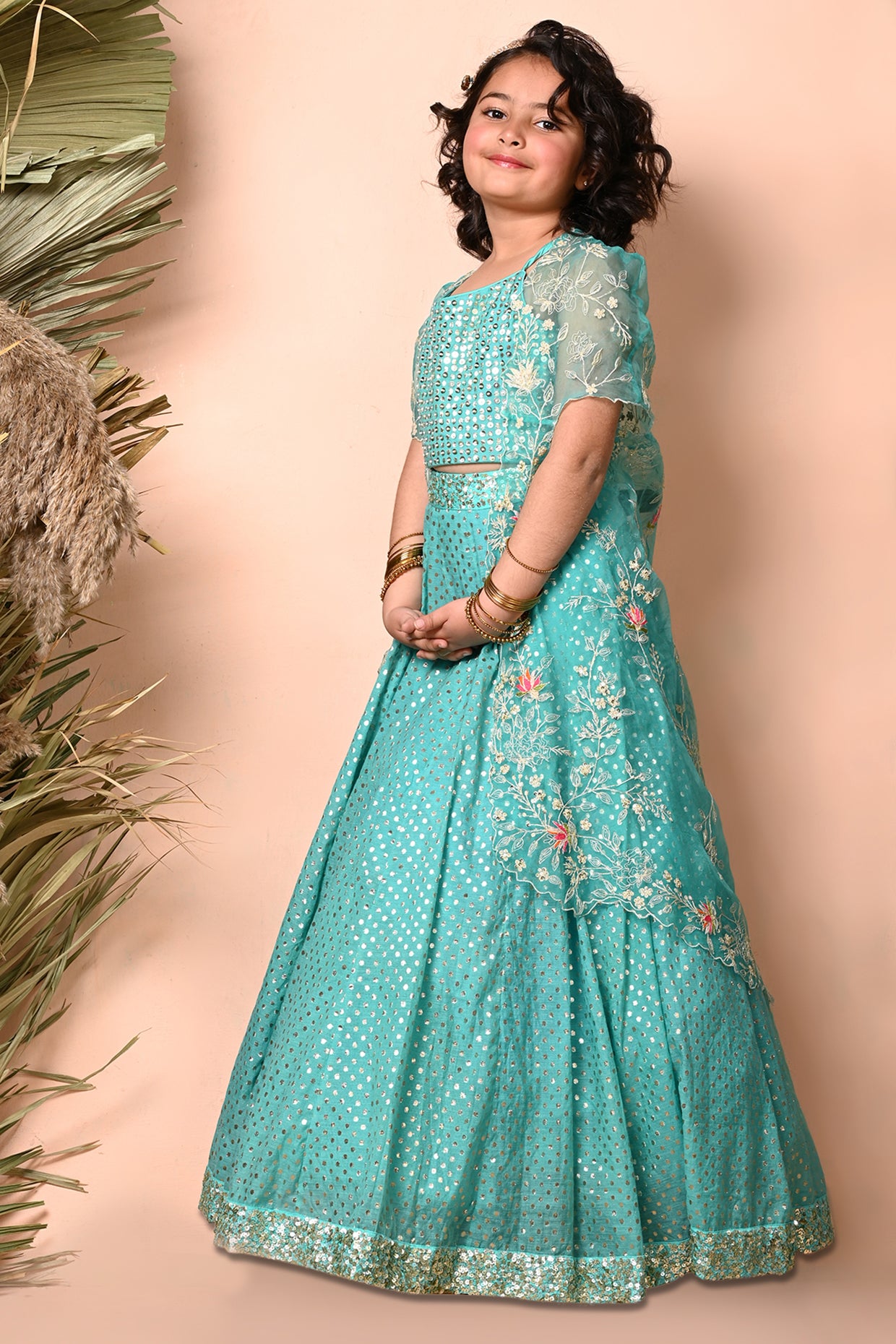 Turquoise Blue sequins embroidered Lehenga Set