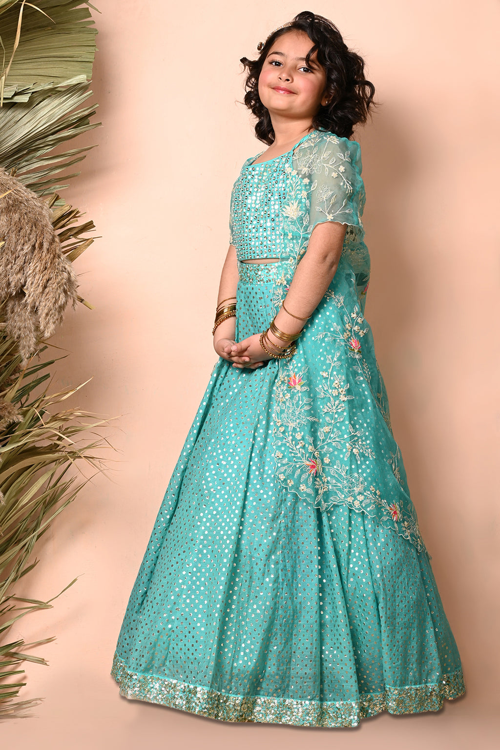 Turquoise Blue Sequins Embroidered Lehenga Set