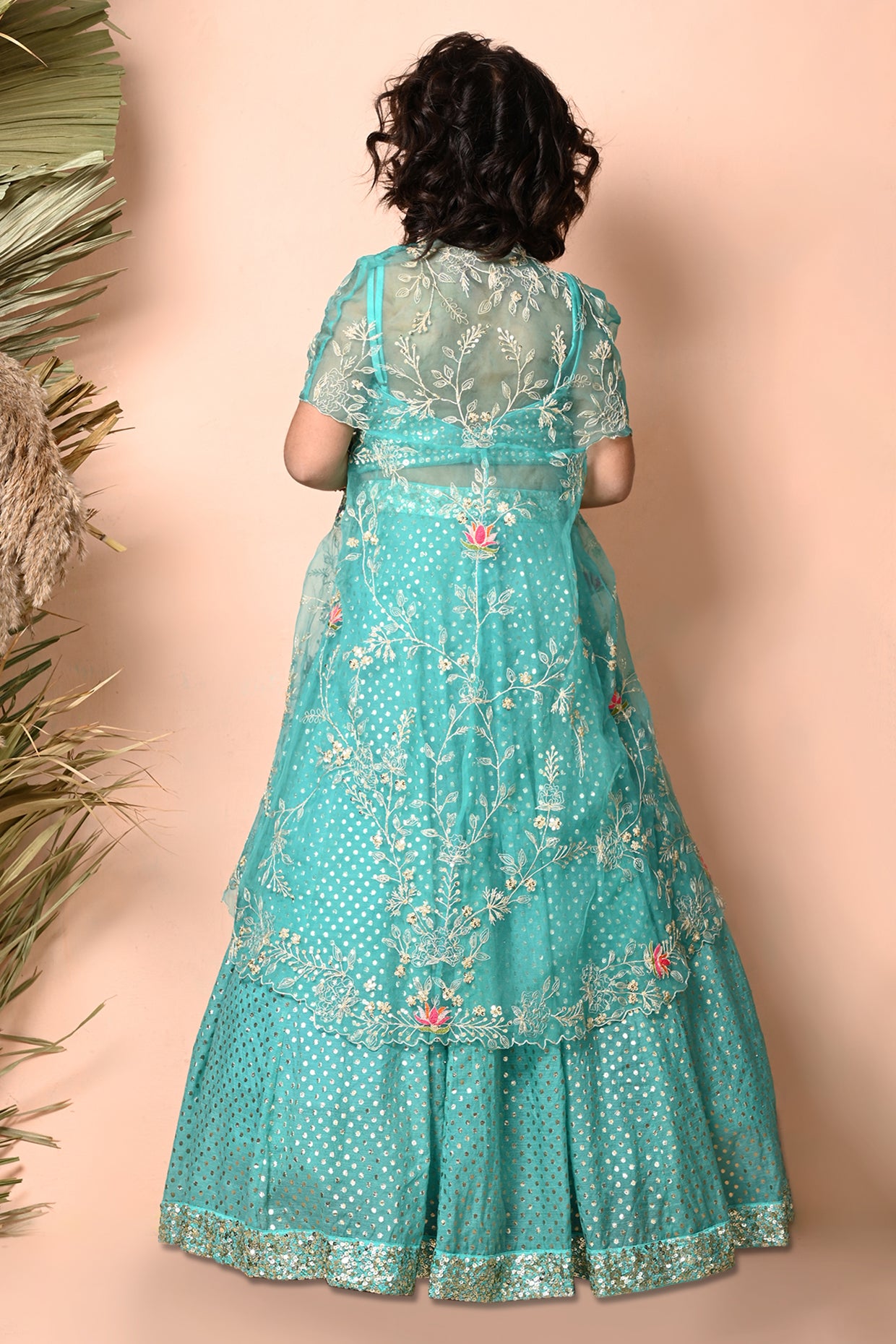 Turquoise Blue sequins embroidered Lehenga Set