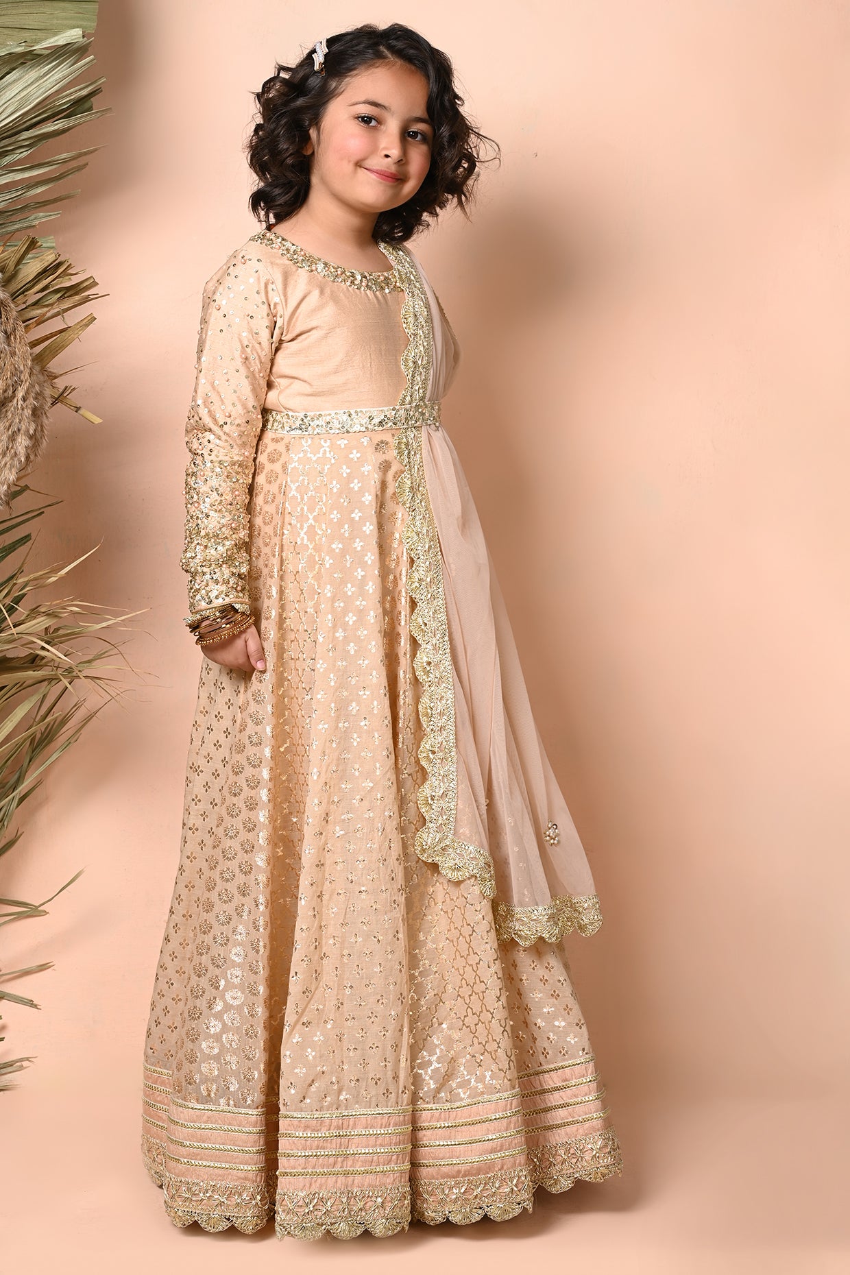 Gold floor length anarkali set