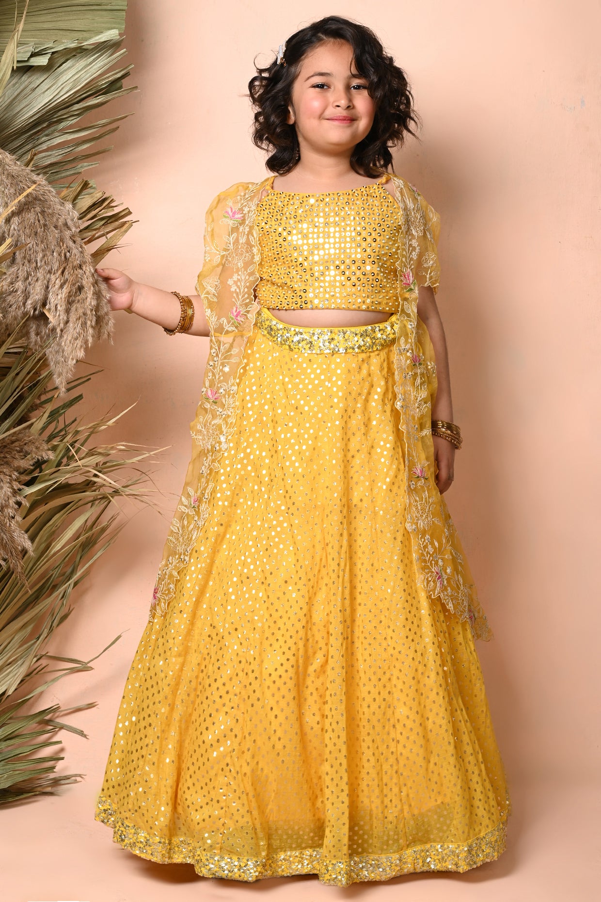 Yellow sequins embroidered Lehenga Set