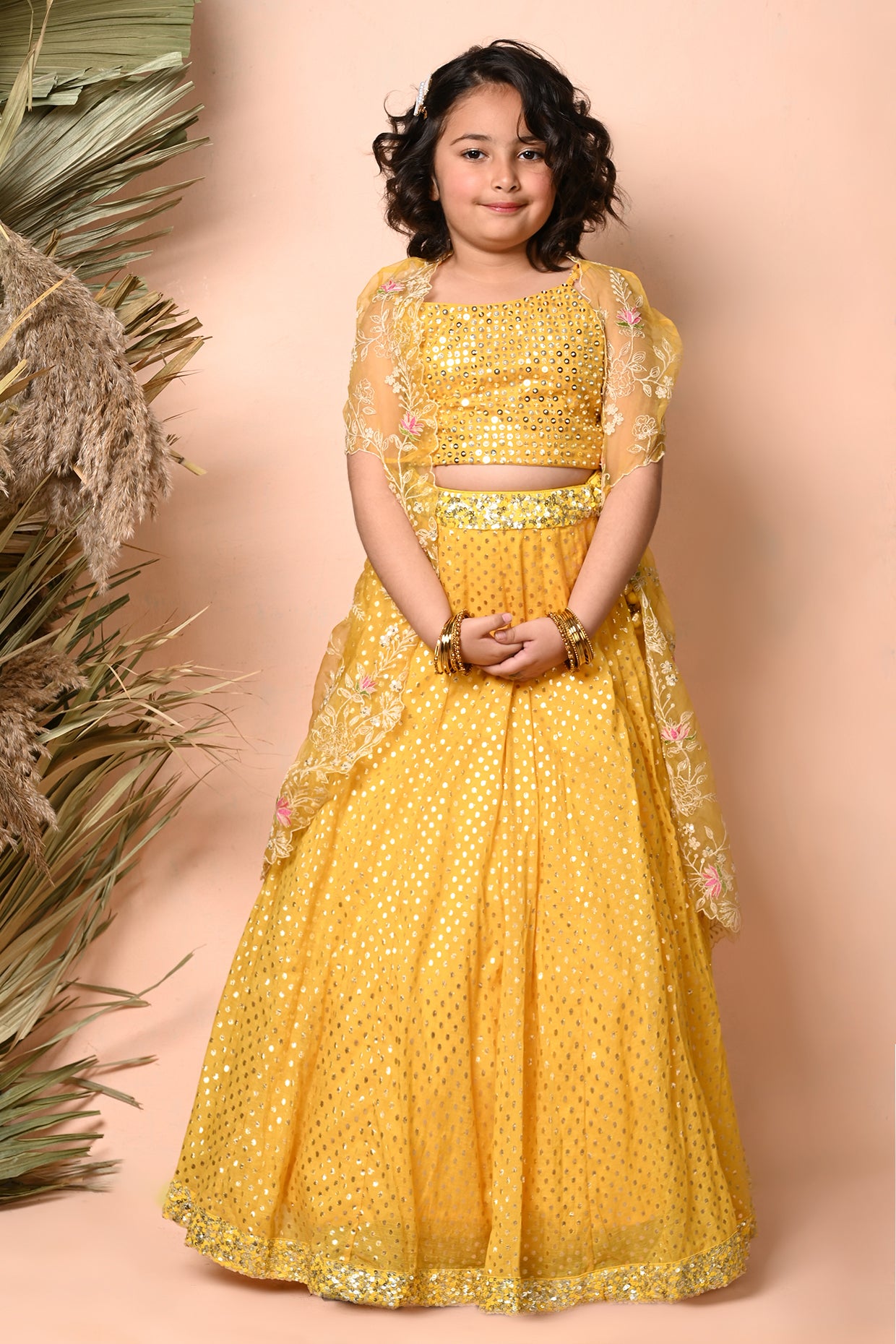 Yellow sequins embroidered Lehenga Set