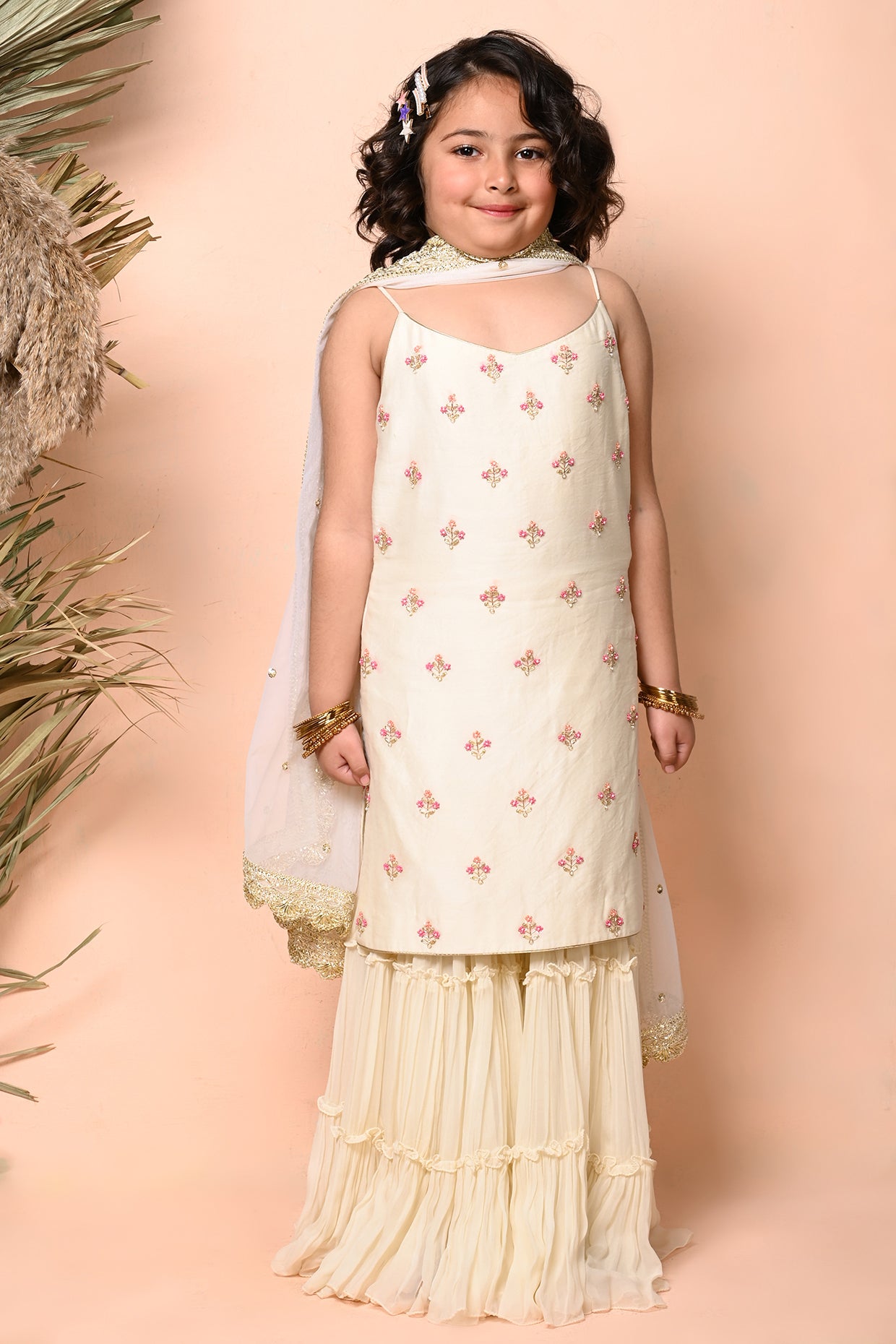 Classic ivory embroidered Sharara set