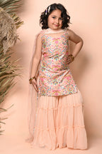 Peach Multicoloured Printed Sharara Set