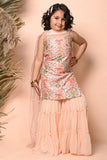 Peach multicoloured printed Sharara set