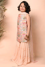 Peach Multicoloured Printed Sharara Set