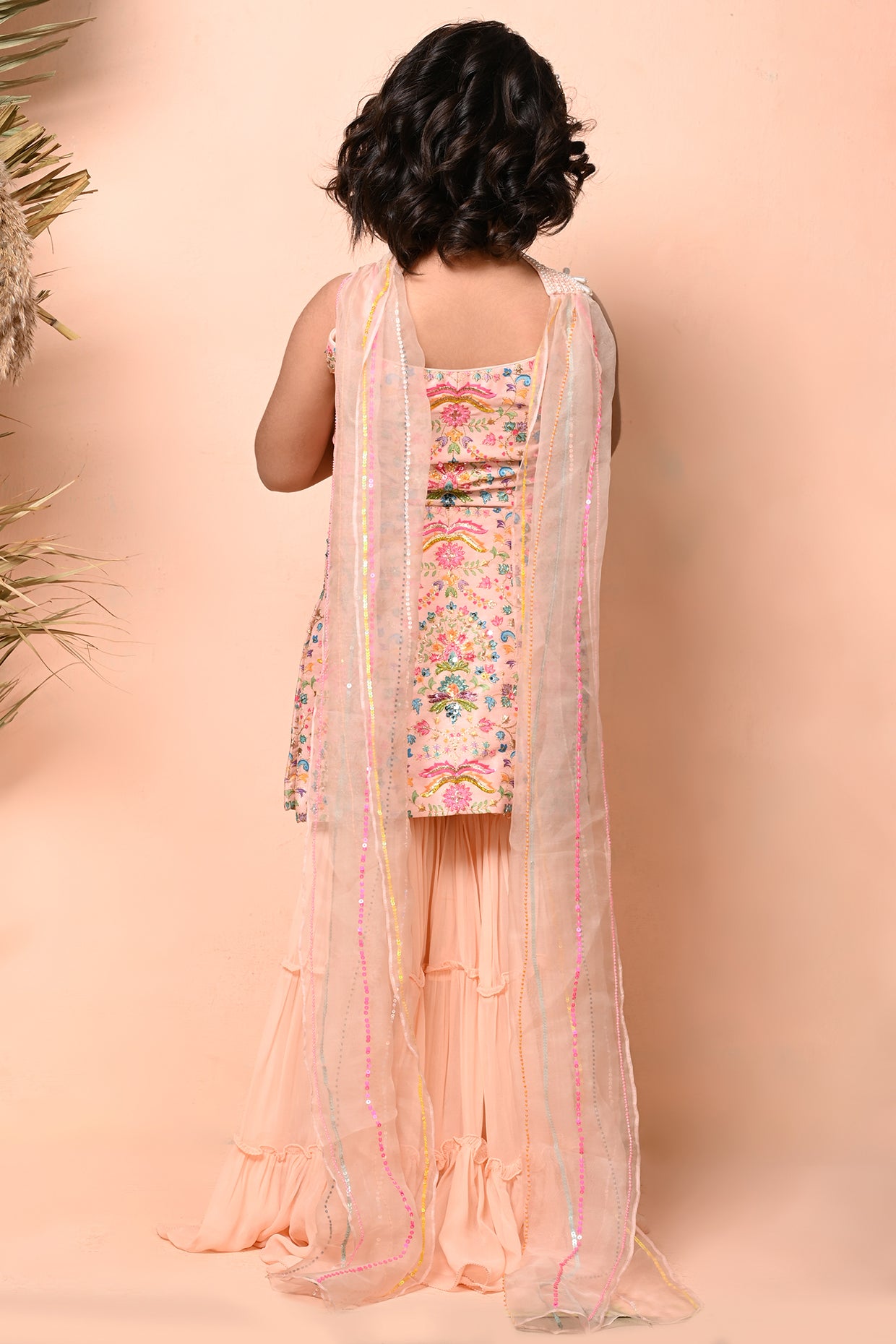 Peach multicoloured printed Sharara set