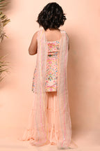 Peach Multicoloured Printed Sharara Set