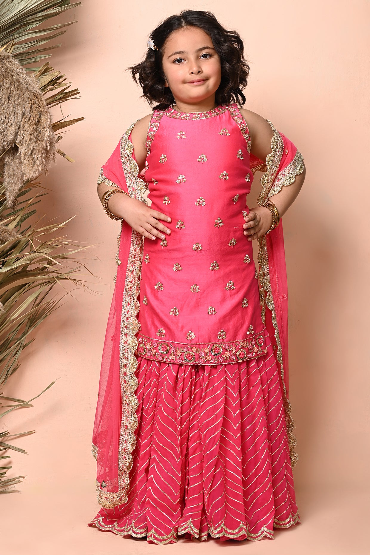 Fuchsia Pink Embroidered Sharara set