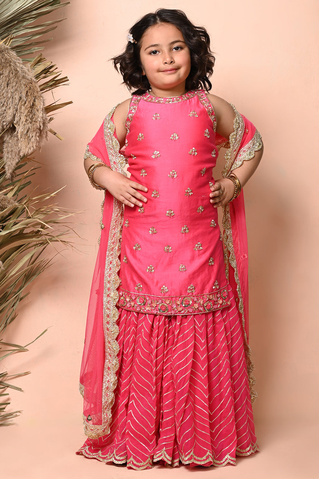 Fuchsia Pink Embroidered Sharara Set