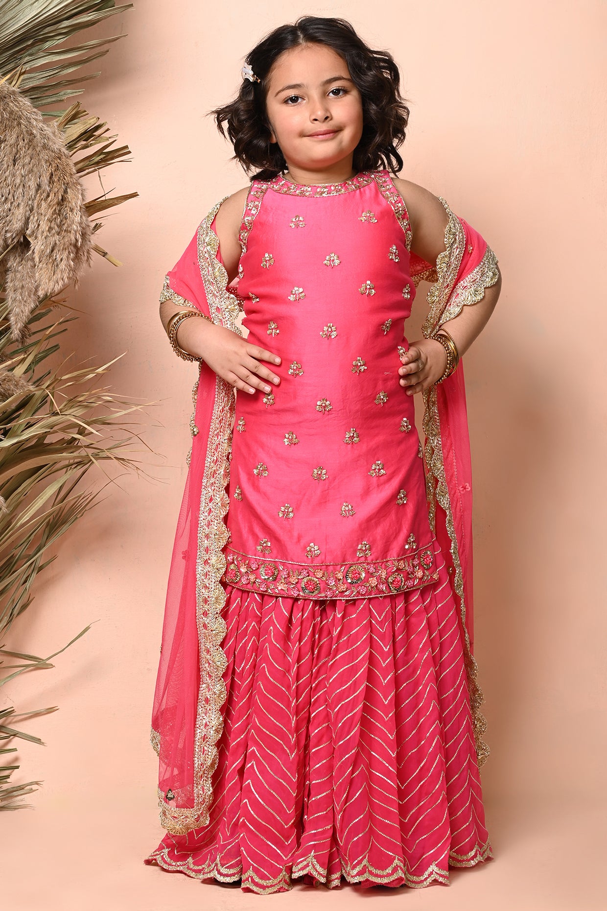 Fuchsia Pink Embroidered Sharara Set