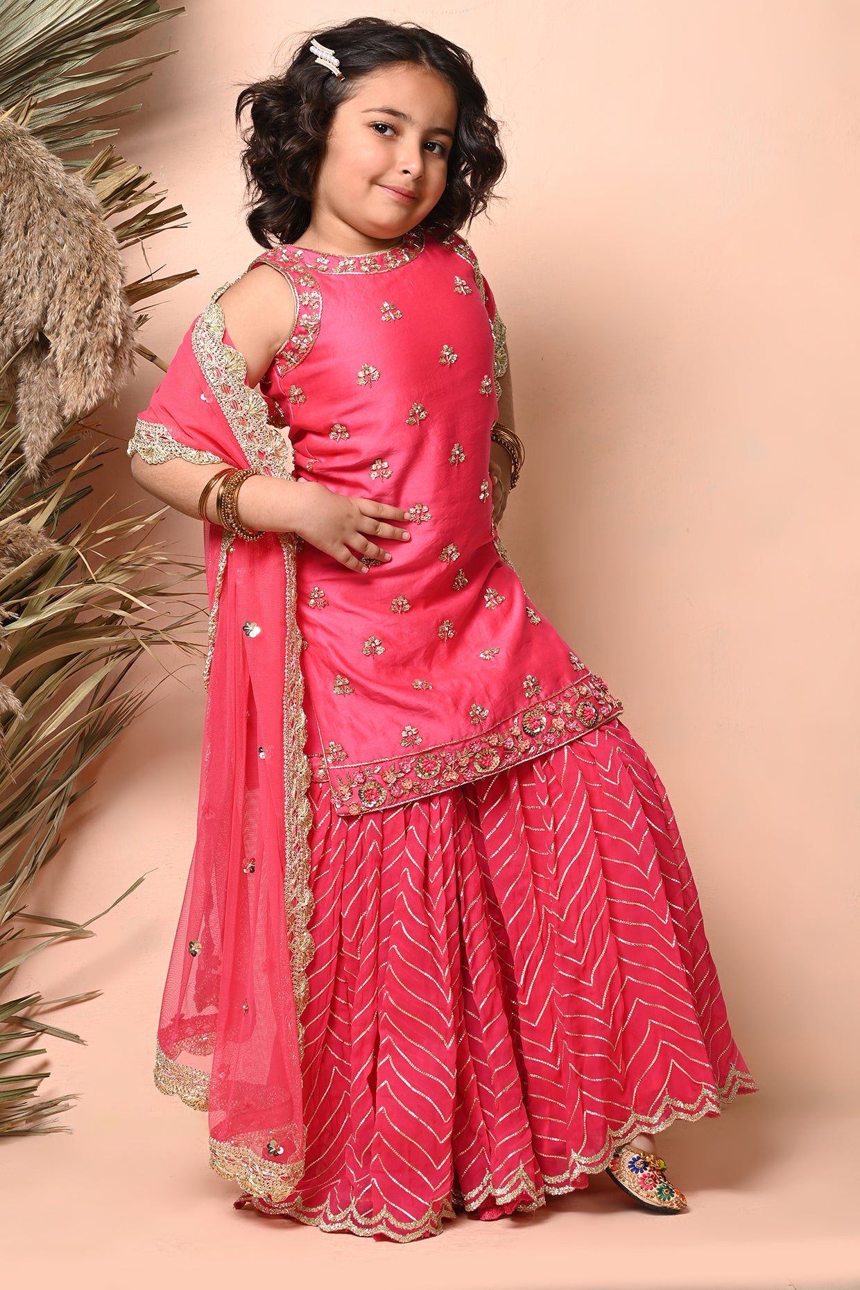 Fuchsia Pink Embroidered Sharara Set