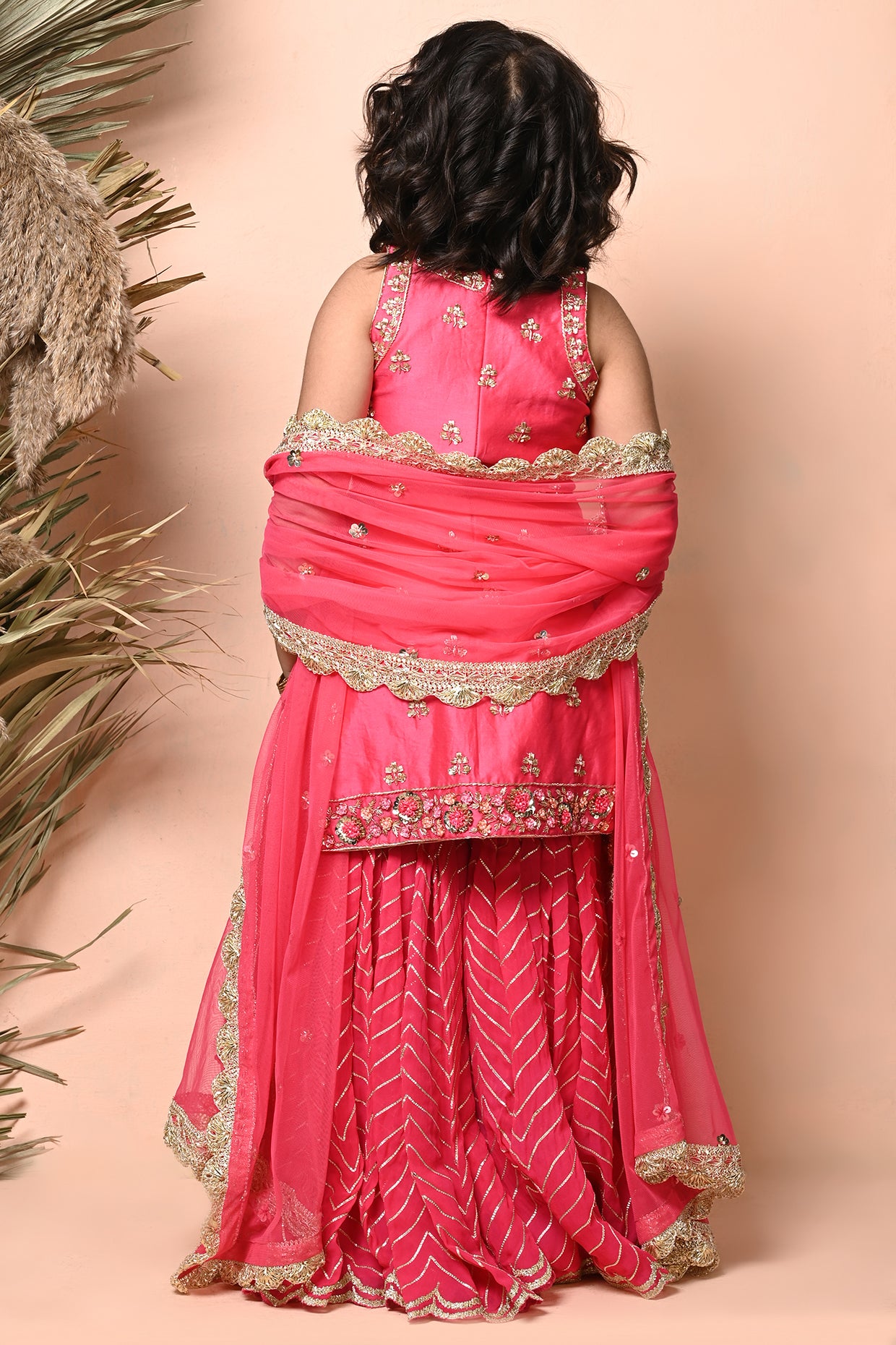 Fuchsia Pink Embroidered Sharara set