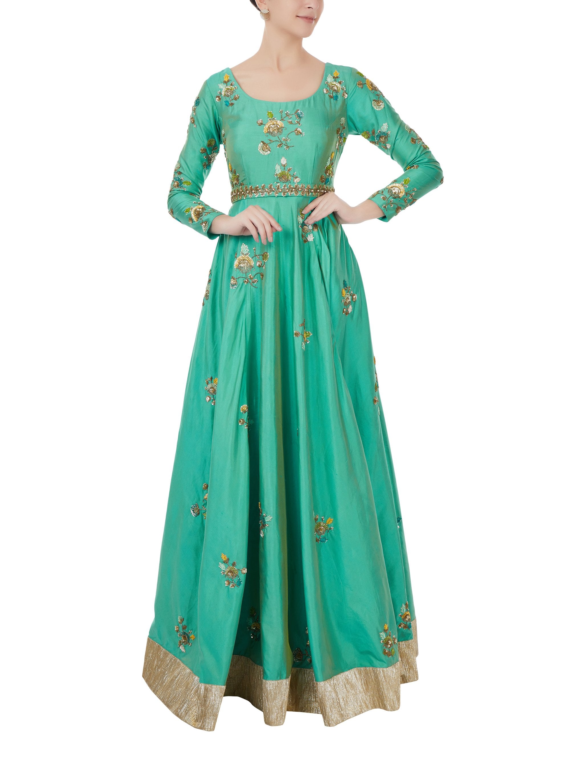 Sea Green Embroidered Gown