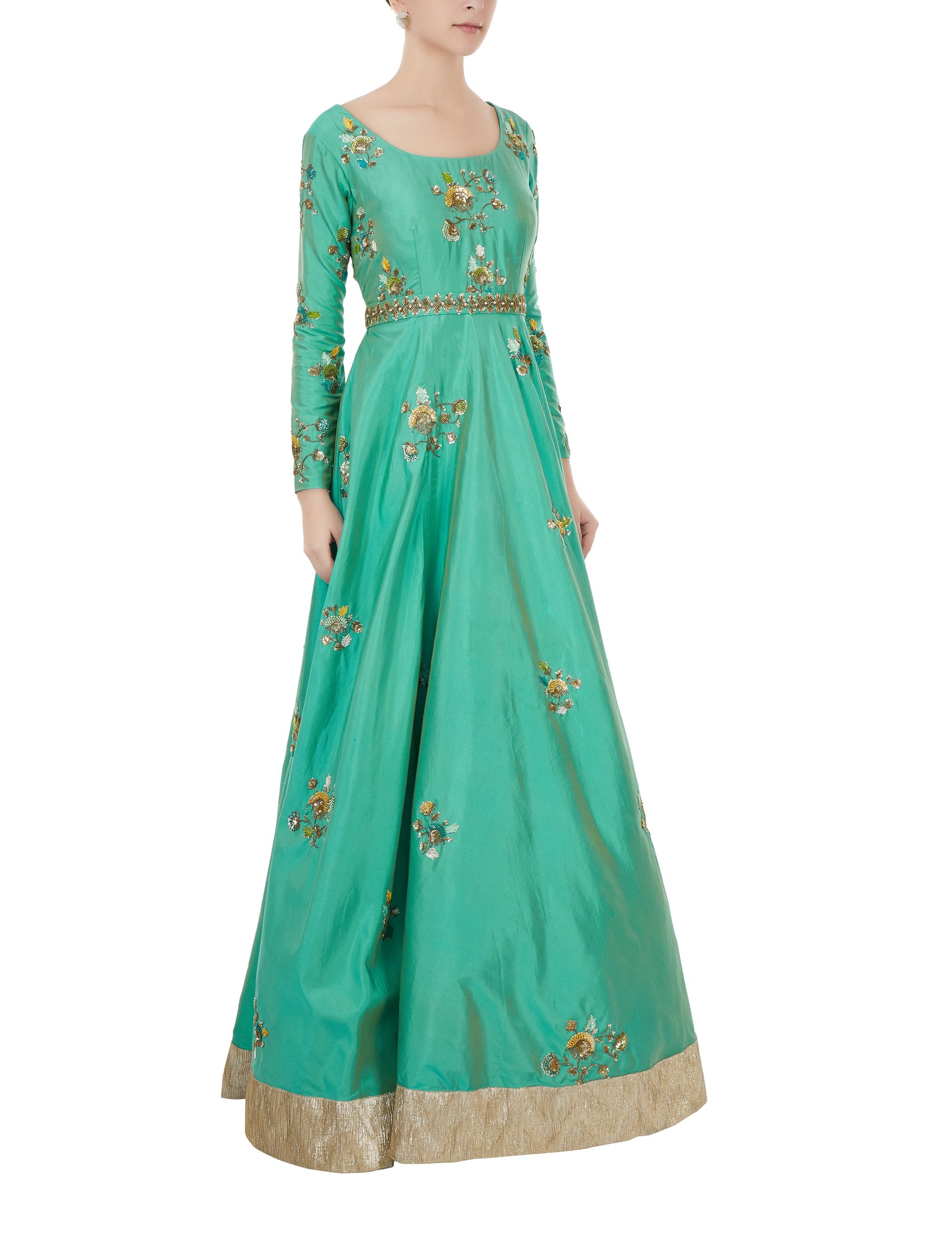 Sea Green Embroidered Gown