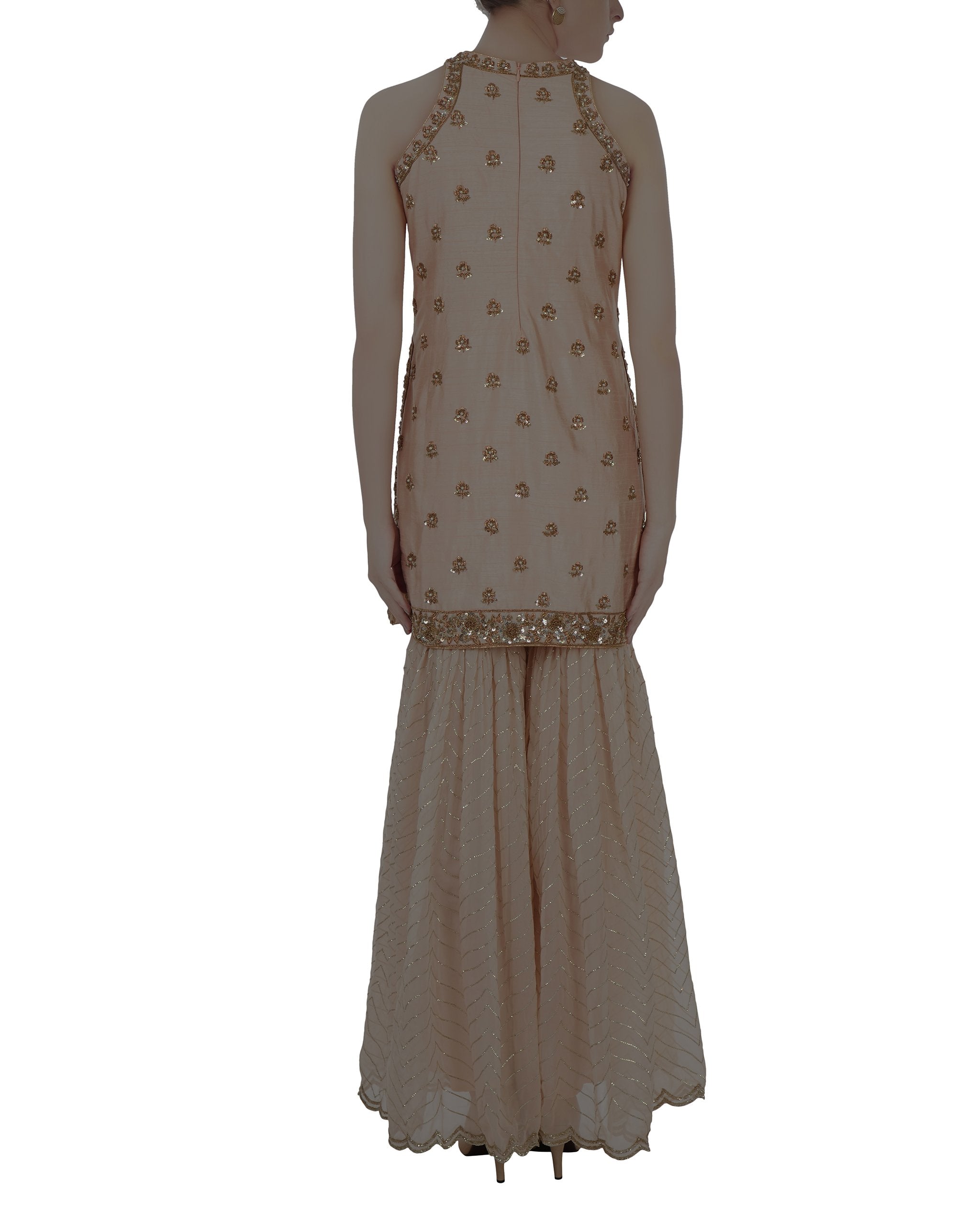 Peach Embroidered Sharara Set