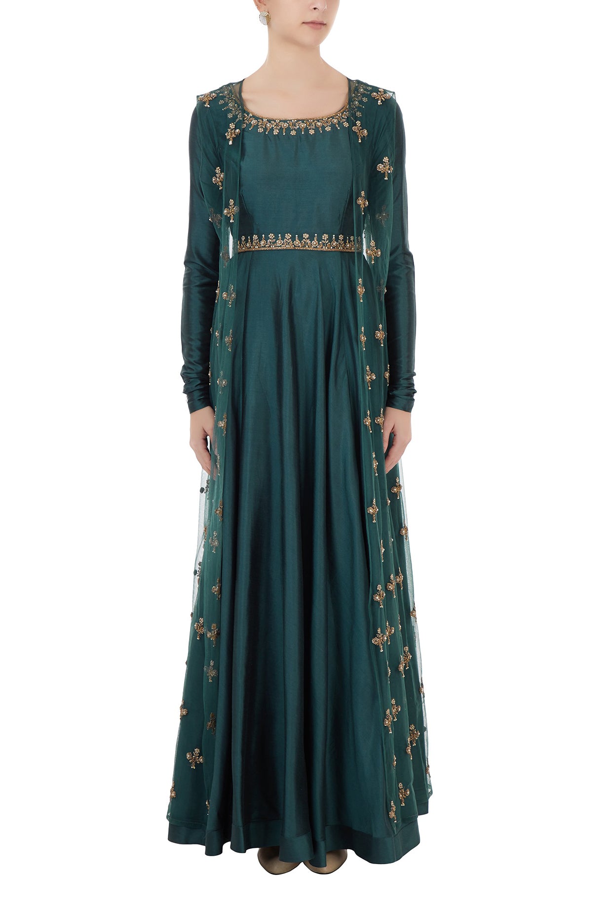 Teal Blue Embroidered Anarkali