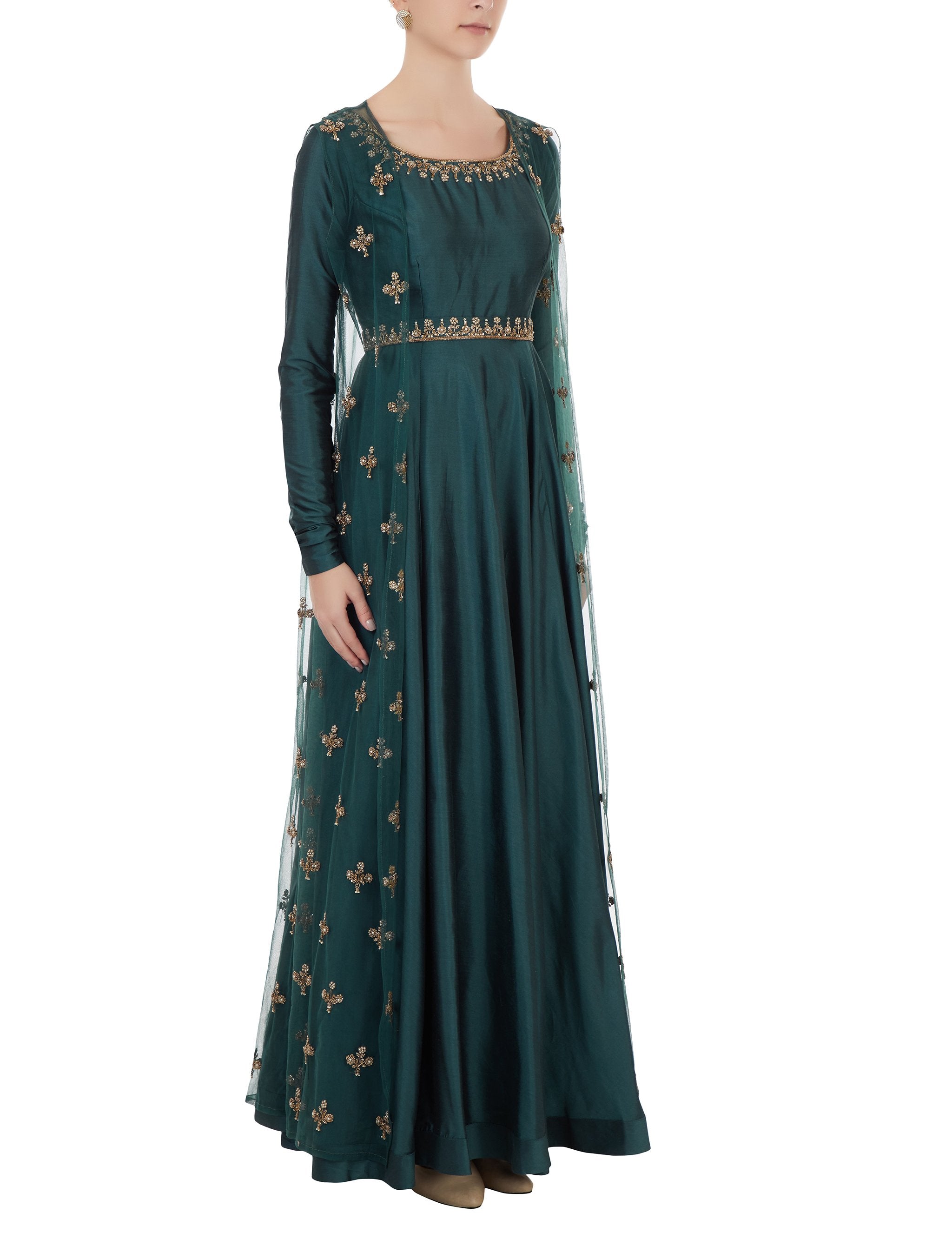 Teal Blue Embroidered Anarkali